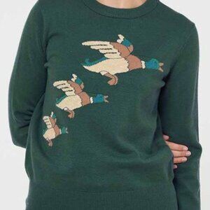 Joanie Hilda green Sweater Jumper flying ducks sz large L nice & soft excellent!